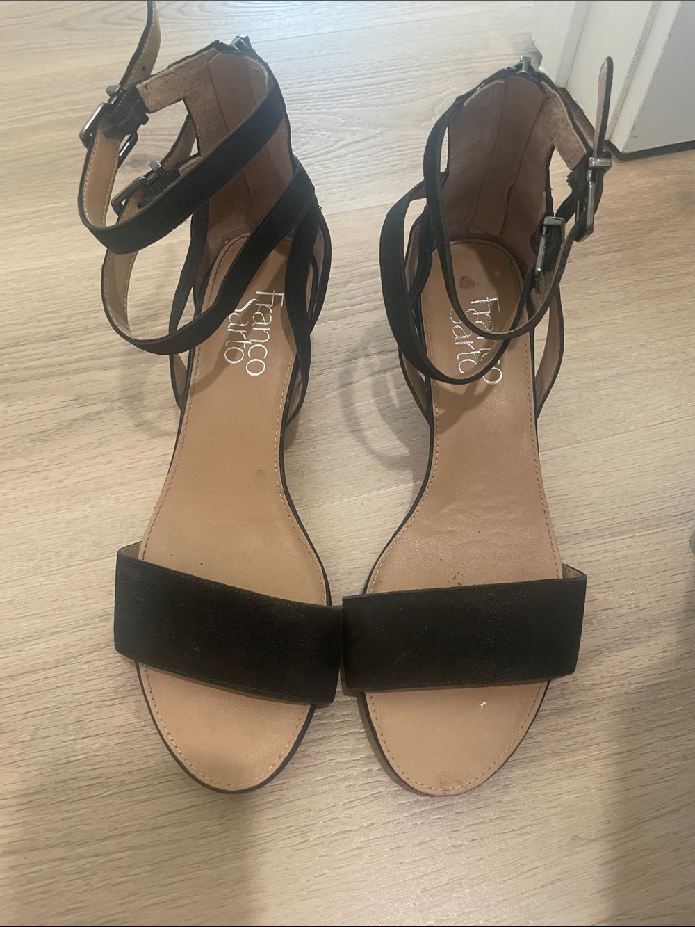 Franco Sarto Black Strappy Ankle-Wrap Sandals